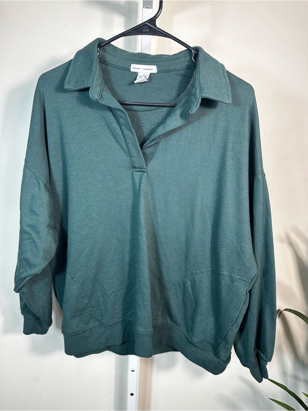 B7. Better Together Teal Green Collared V Neck Sweatshirt Womens oversized m